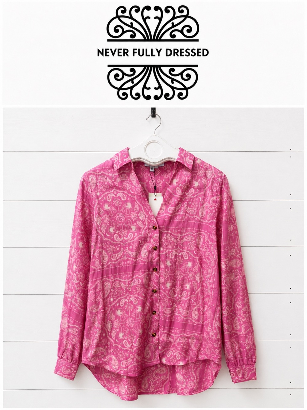 NEVER FULLY DRESSED Pink Paisley Button-Up Blouse – Size 4 – NWT